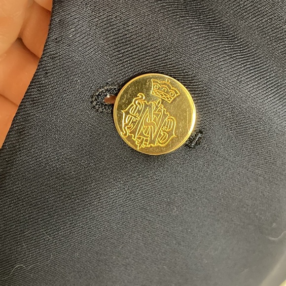 Vintage Sport Coat Mens 44S Navy Blue Wool Double Breast Peak Collar Gold Button - Picture 9 of 16